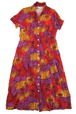 VTG Impressions Of California Rayon Red Purple Floral Button Down Maxi Dress L