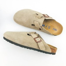 Birkenstock Boston Taupe Suede Leather Soft Footbed Unisex Clog Casual Sandals