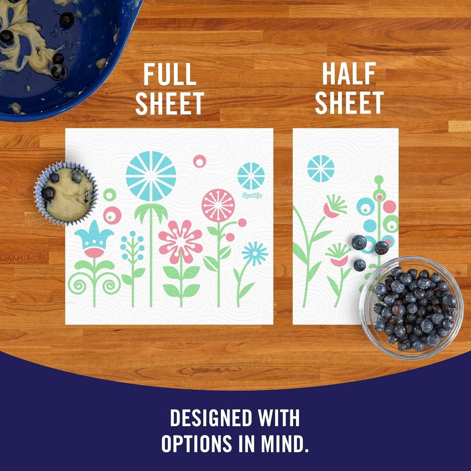 Sparkle Pick-A-Size Paper Towels Spirited Prints 6 Double Rolls = 12 Regular