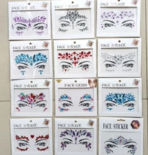 Face Gems Adhesive Glitter Jewel Tattoo Festival Rave Party Body Make Up Sticker
