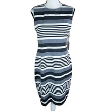 CALVIN KLEIN NWT Women's White Gray Striped  Sheath Dress 10