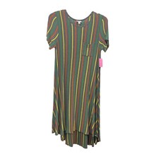 LuLaRoe Womens S Gray Striped High Low Dress Front Pocket Stretch Lightweight