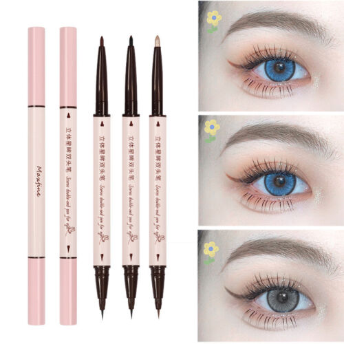 2 In1 Brown Gel Eyeliner Pencil Ultra-slim Liquid Pearlescent Silkworm Gel Pen - Picture 2 of 15
