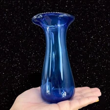 Hand Blown Cobalt Blue Art Glass Oval Angled Top Hand Made Glass Vase 2005 Mark