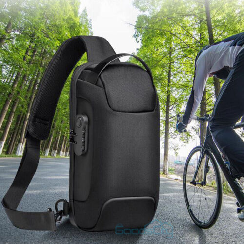 Anti-Theft Men's Sling Crossbody Bag Chest Shoulder Messenger Backpack USB Port