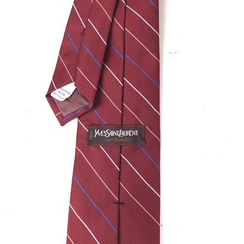 Yves Saint Laurent YSL Red Striped Polyester And Silk Designer Necktie - Picture 3 of 5