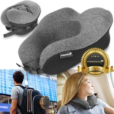 Fosmon U-Shaped Memory Foam Travel Pillow Neck Back Support [NO STORAGE BAG]