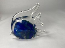 Hand Blown Art Glass Angel Fish Blue and White Large 4" Figurine Paperweight