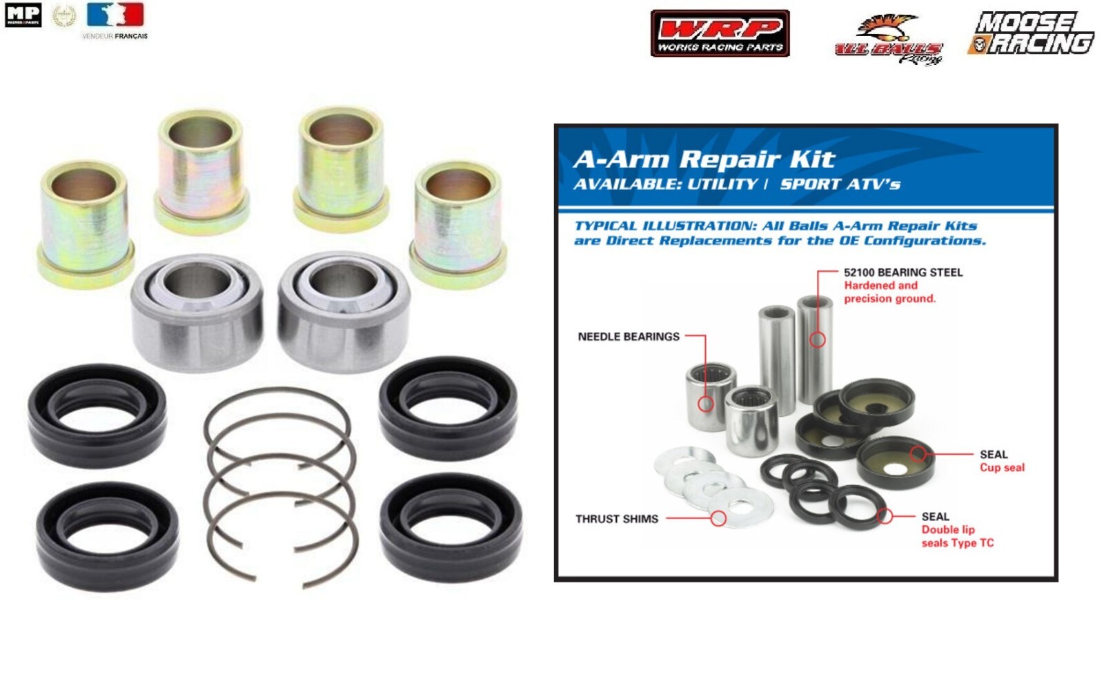 Kit de reconditionnement de triangle inférieur supérieur Honda TRX400EX étanche sans jeu