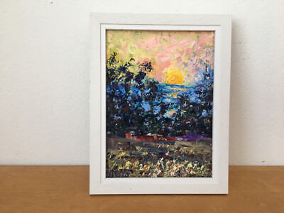 Sonnenuntergang Landschaft Ölgemälde auf Leinwand Tafel Original Abend Natur Kunstwerk