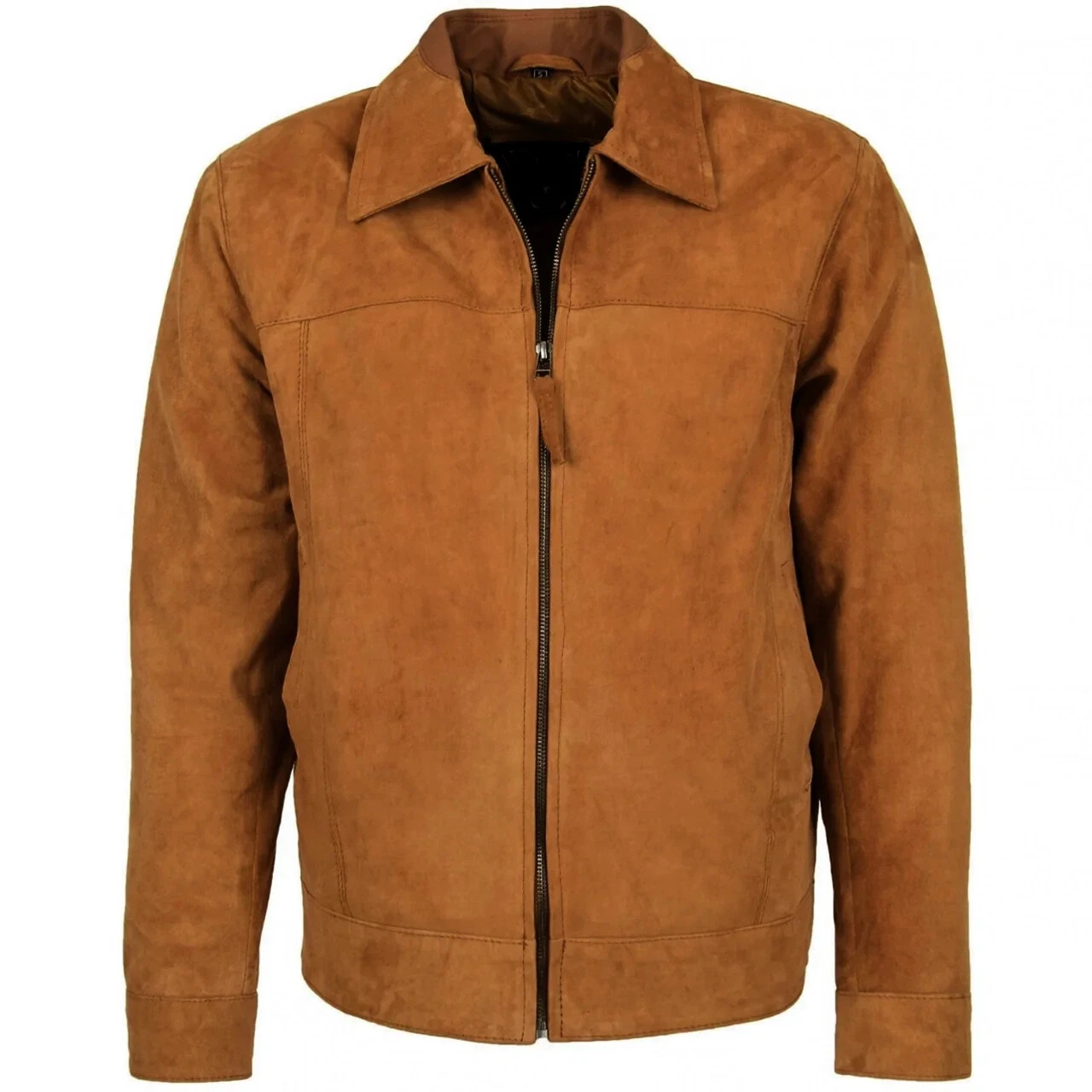 Mens Suede Genuine Leather Classic Bomber Jacket Brown Tan Lined Size Large XL M