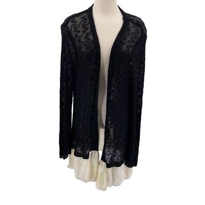 Umgee boho oversized black knit cardigan size small lace hemline