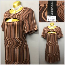 NEW SELECT Brown Stripe Slashed Bodycon Dress UK 16 EUR 44 Stretchy Club Party