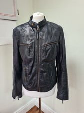 Rrp £210 Helium Real Leather Biker Jacket Size 12 Very Soft Shiny Black