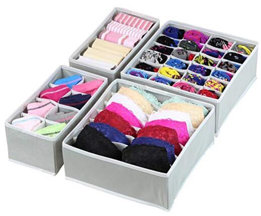Closet Underwear Organizer Drawer Divider 4 Set Gray
