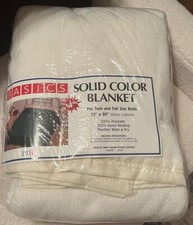 Vintage Beacon Blanket Satin Trim 72"X90” Twin/Full Ivory Polyester USA Made