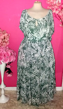 WOMEN PLUS SIZE YOURS SPARKLY GREEN FLORAL MIDI DRESS ( SIZE UK30/32 )