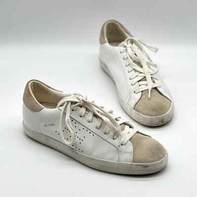 SAM EDELMAN Sneakers Womens 7 White Aubrie Lace up Low Top Distressed Leather 