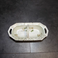 Vintage Porcelain Floral Serving Dish with Handle