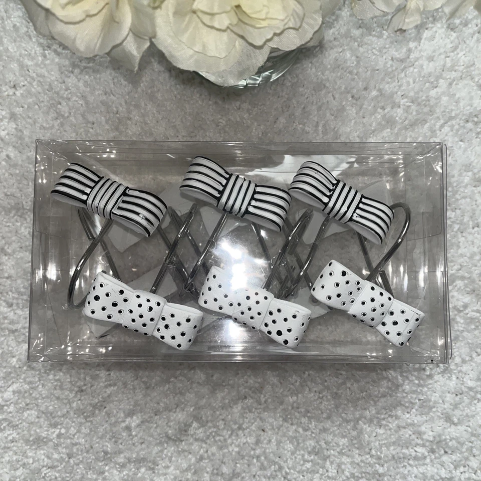 Bowtie shower curtain hooks 12 Pcs.  Black White Decorative USA Shipped - Image 2 of 4