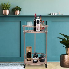 2 Tier Rose Gold Bar Cart Drinks Trolley 30's Art Deco Vintage Serving Shelves