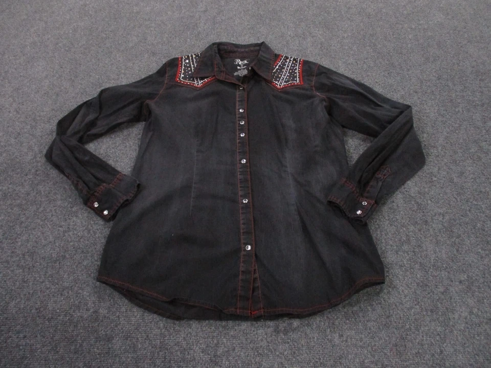 Рубашка Rock 47 Wrangler взрослая L с серыми карманами легкая с воротником выцветшая женская - Изображение 2 из 4