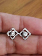 1Ct Round Cut Lab Created Diamond Cluster Stud Earrings 14K White Gold Plated