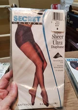 Secret Deluxe control top pantyhose super sheer sz B reinforced toe black sealed