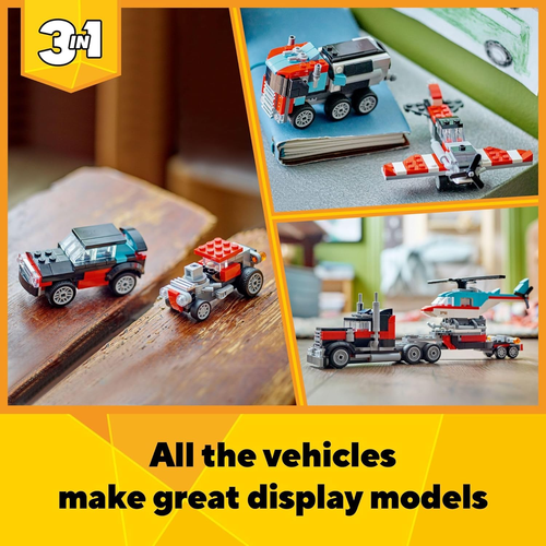 LEGO Creator Camion Pianale 3 in 1 con Elicottero Giocattolo, Si Trasforma da Pianale T - Foto 5 di 12