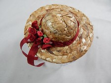 Miniature Straw Hats 3" Mini Straw Hats Fancy Hand Made Z149 Red