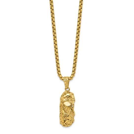 Collar de cadena de caja de acero inoxidable IP amarillo cincel de 22" con colgante de pepita Foto 2 de 4