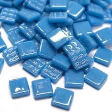 50 Tiles - 12 mm Lake Blue Glass Square Mosaic Tile Pieces