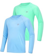Boys UPF 50 Swim Shirt Long Sleeve, 1 or 2 Pack Rash Guard Tops