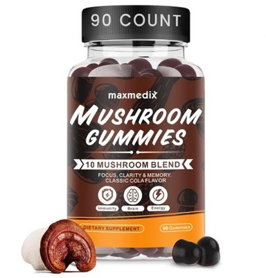 Maxmedix Mushroom Gummies 10 Mushroom Blend 90 Count NEW