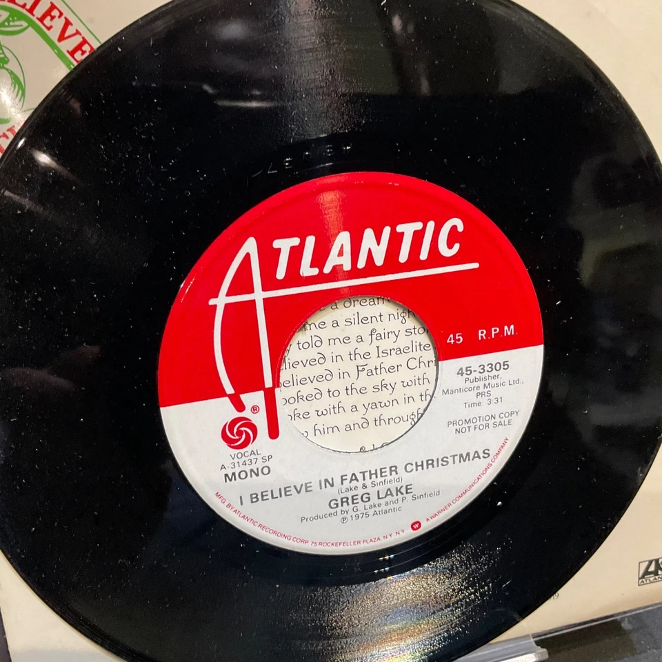 GREG LAKE 7" I BELIEVE IN FATHER CHRISTMAS 1975 MONO/STEREO PROMO M/ VG+ ELP - image 3 of 3