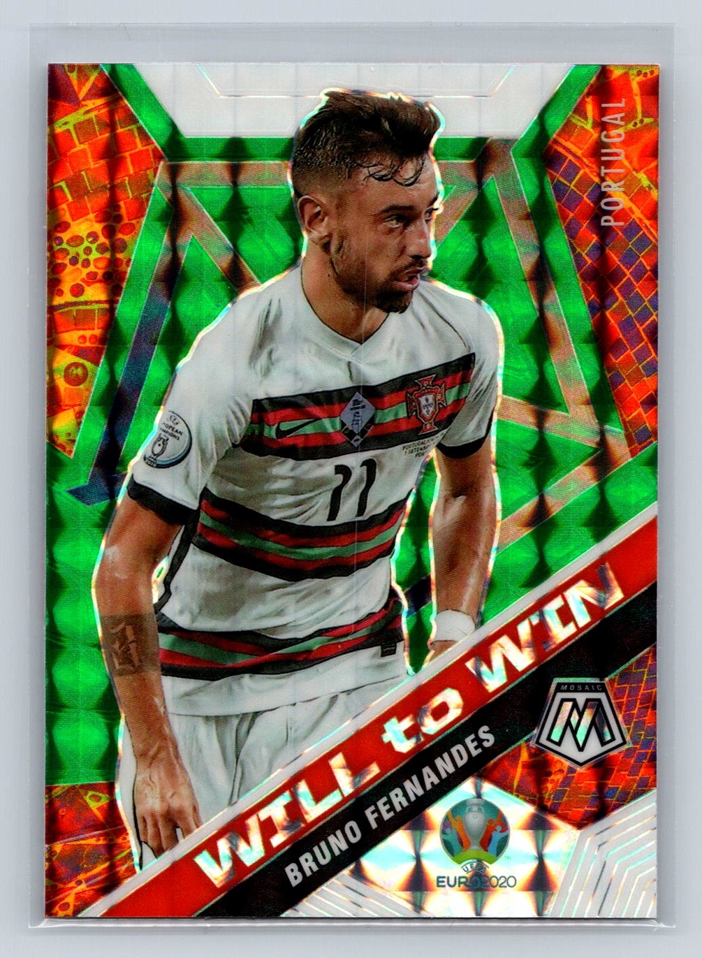 2021 Panini Mosaic UEFA EURO 2020 Bruno Fernandes #15 Will to Win Green Prizm