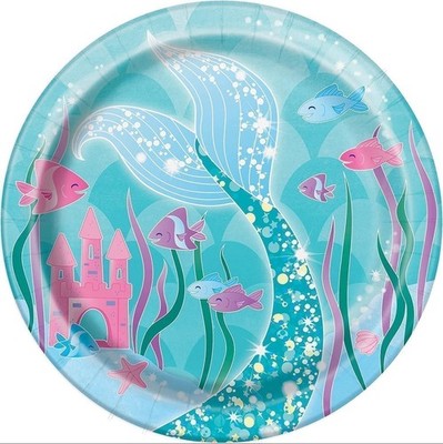 Gadget - Unique Party: Piatti Ecologici in Carta - Tema Sirena Confezione da 8 p