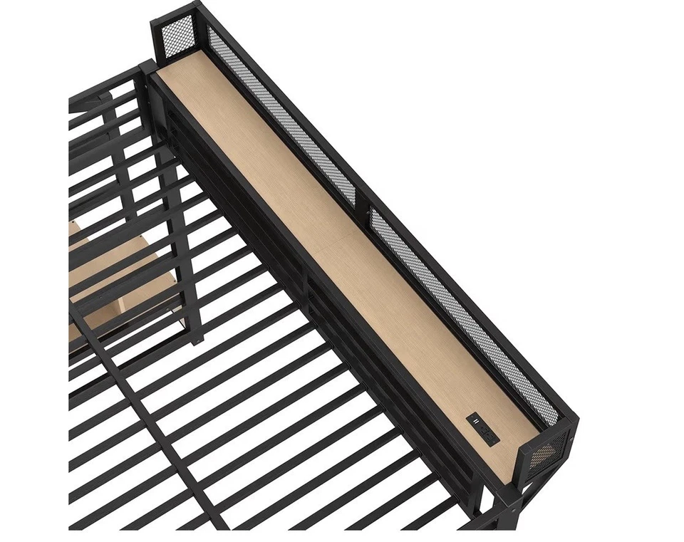 Cama Loft Completa con Almacenamiento Escaleras Estantes Armario Incorporado Metal Loft Cama Marco Foto 4 de 4