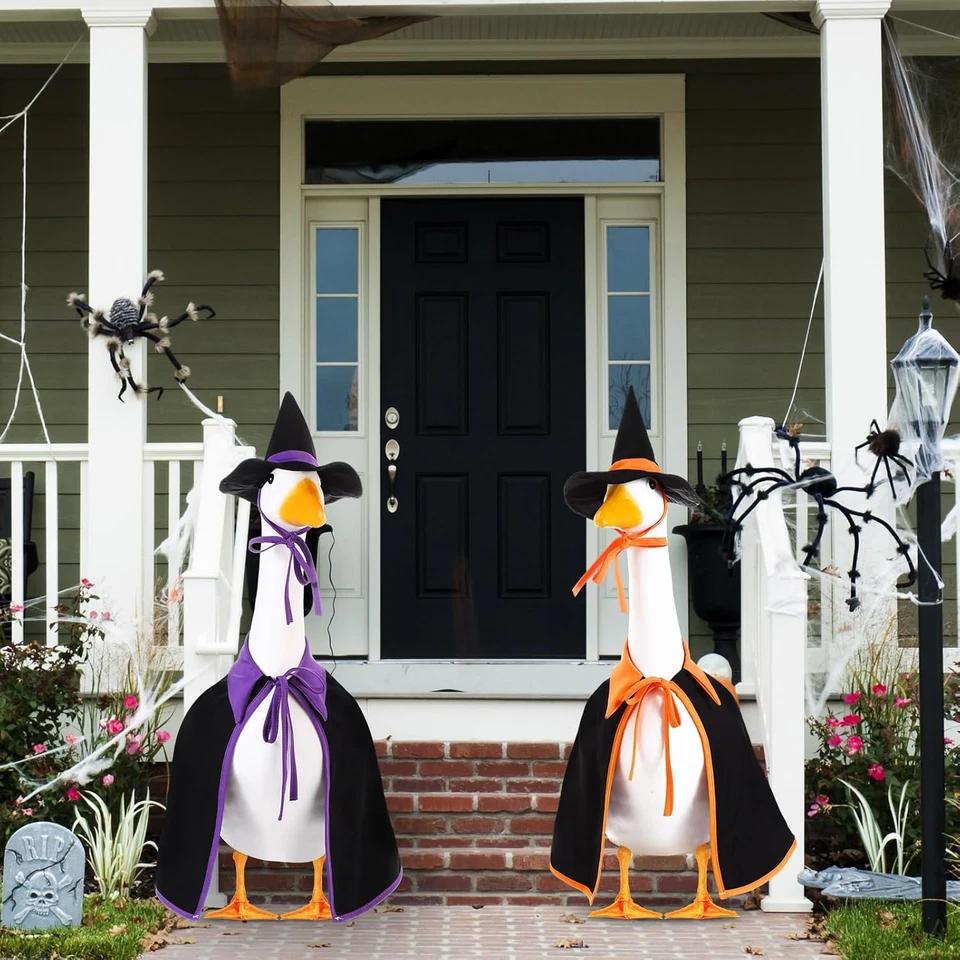 Juego de 2 paños de ganso de Halloween para césped porche ropa de plástico otoño hola Foto 4 de 4