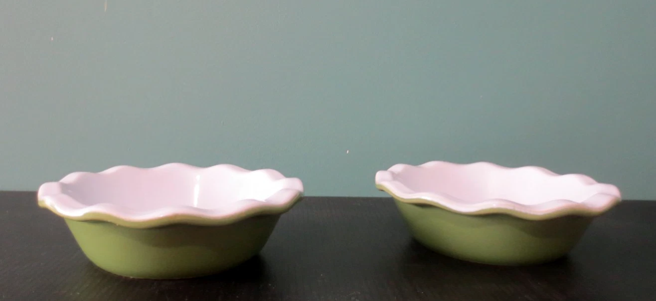 EMILE HENRY FRANCE - New Set of 2 GREEN Mini Pie Dishes - 5 1/4" Rim to Rim