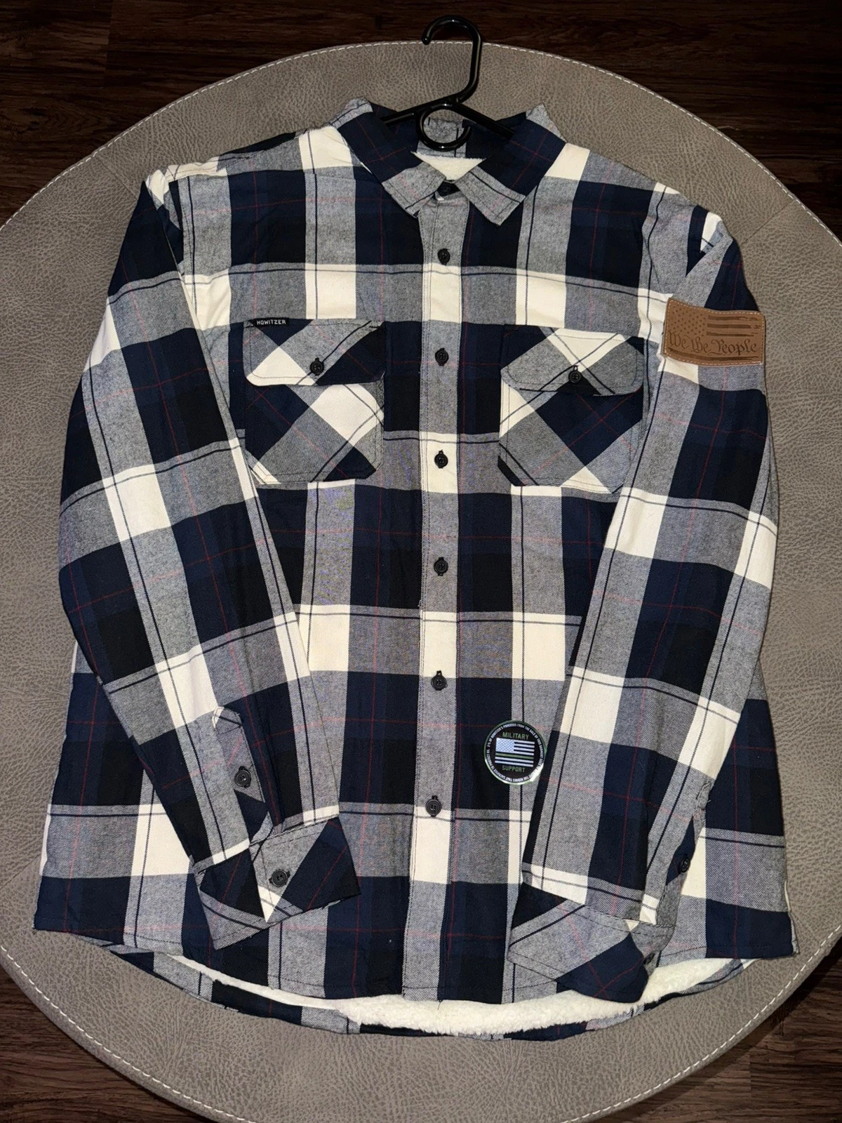 Howitzer Flannel Shirt Mens Large Flap Pocket Button Up Blue Plaid Long Sleeve
