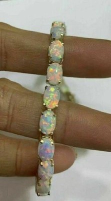 20Ct Oval Cut Fire Opal 7.25 Inches Women's Tennis Bracelet 14k Yellow Gold Over