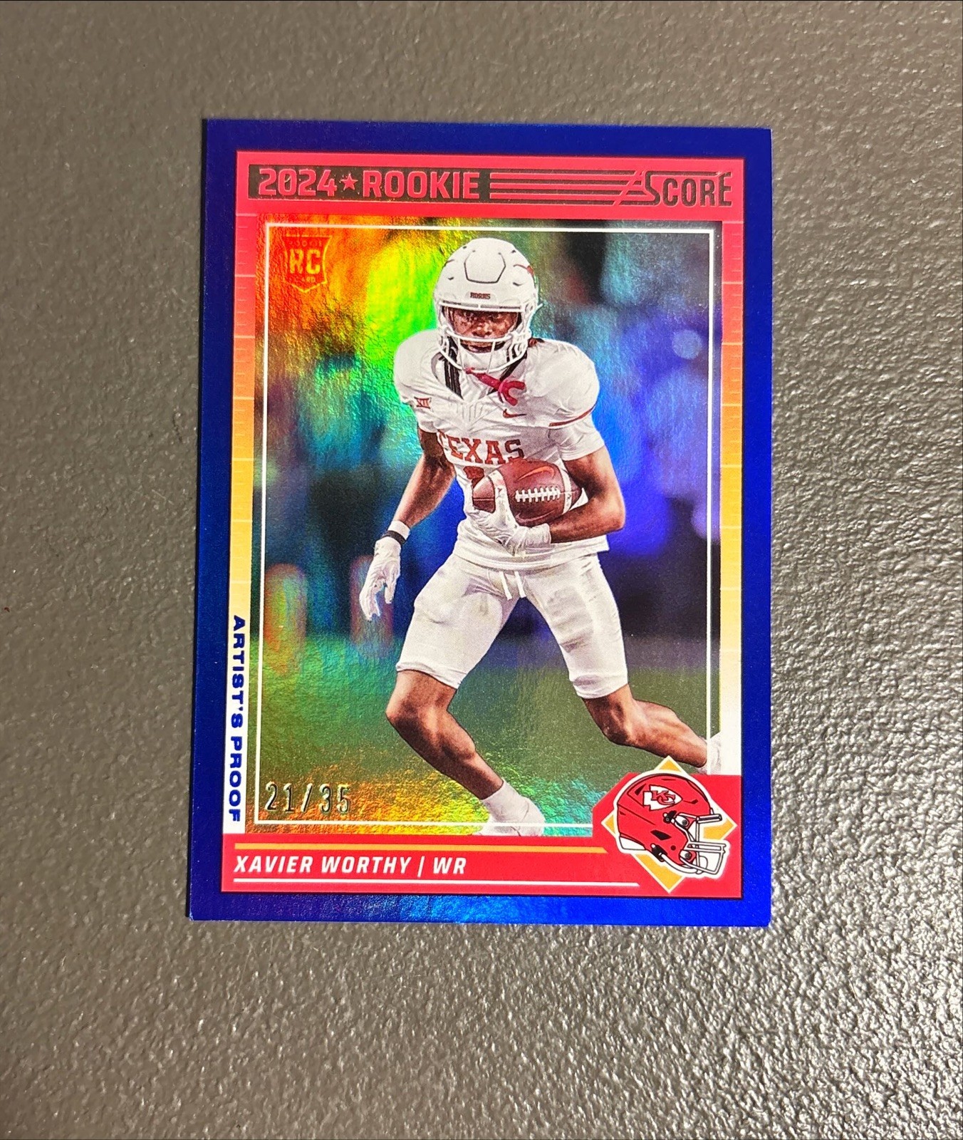 2024 Score Artist's Proof Blue #324 Xavier Worthy 21/35 Rookie RC Chiefs Prizm