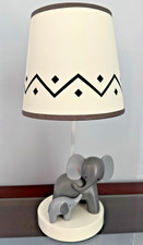 Elephant Nursery Table Lamp Lambs  Ivy Mother Baby Gray White w/ Shade