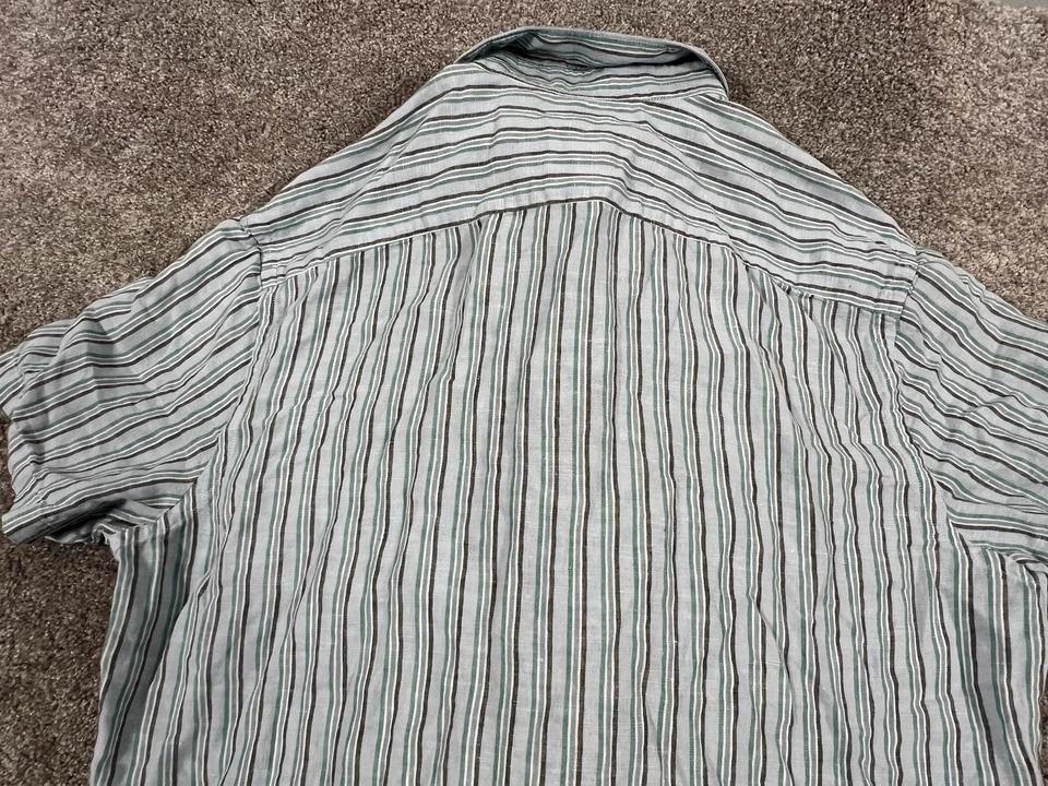 Camisa Lacoste Para Hombre 40 Rayas Verdes Calce Moderno Lino Abotonada Manga Corta Foto 4 de 4