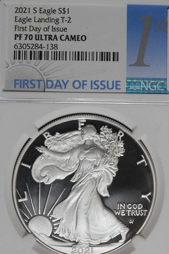 2021 S NGC PF70 ULTRA CAMEO LANDING T-2 AMERICAN SILVER EAGLE #B51998