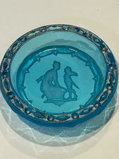 Art Deco Heinrich Hoffman Glass Salt Cellar Dip Intaglio Sky Blue Woman Cherub