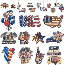 36 Pcs 4th of July Ornaments Patriotic Wooden Hanging