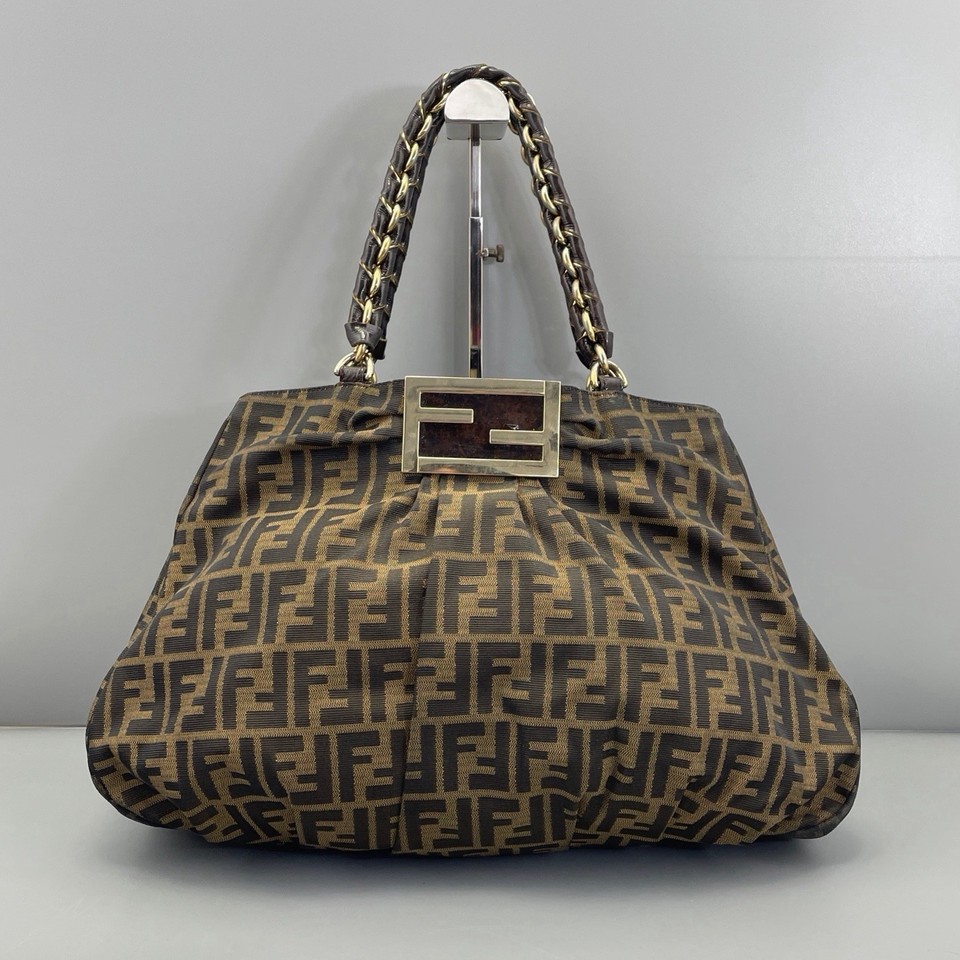 Authentic Pre-owned Fendi FF Zucca Canvas Chain Tote Shoulder Bag