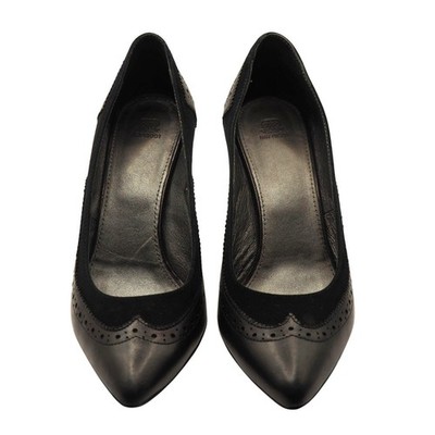 Navyboot Womens Black Leather & Suede Pointed-Toe Pumps EU 38.5 Made In Italy